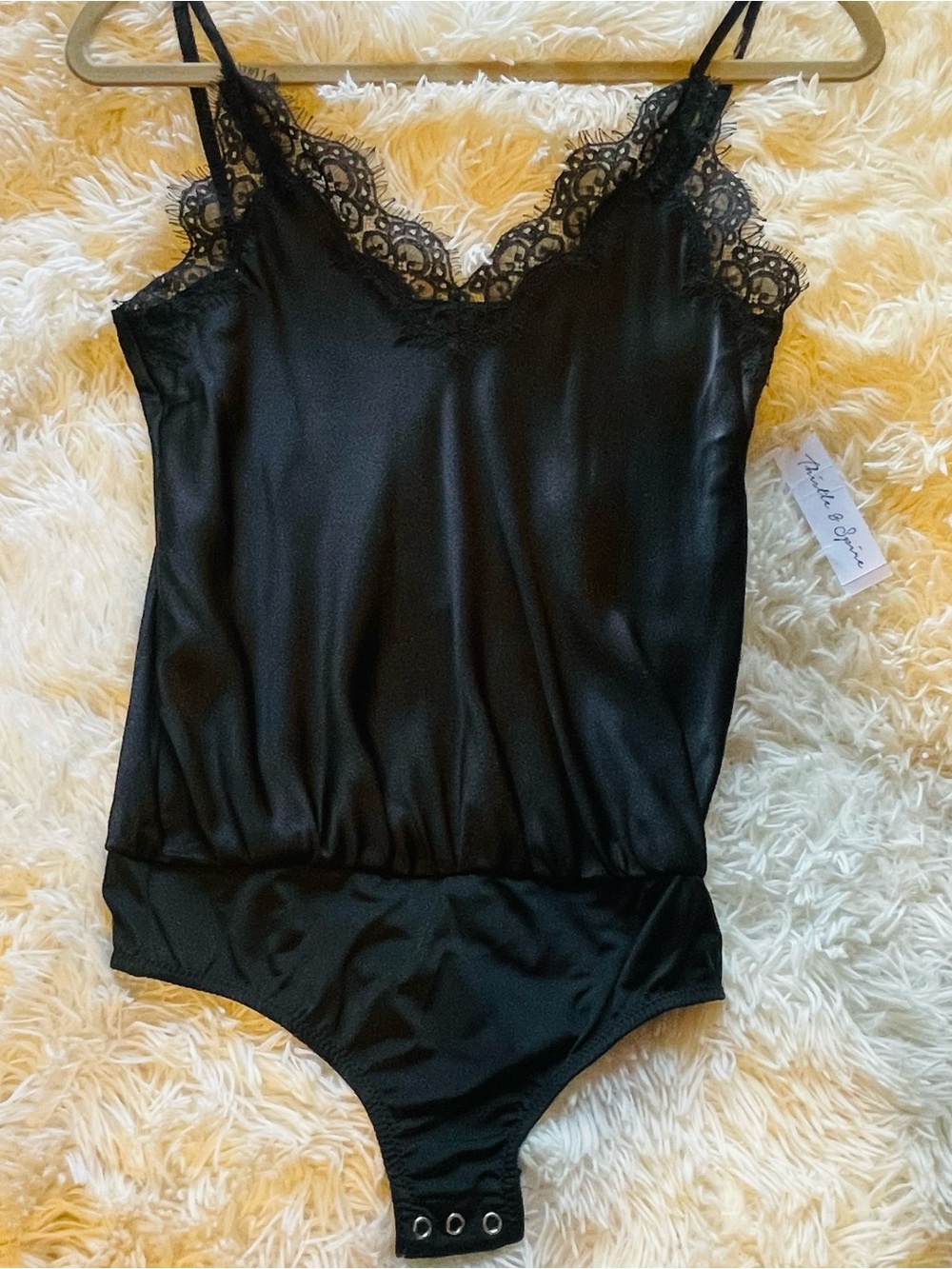 Thistle and Spire Bodysuit Size Extra Small Black Silk Lace-Trim Camisole